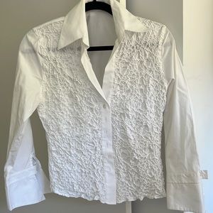 Anne Fontaine Lagune Cotton White Ruched front Blouse. Size 42